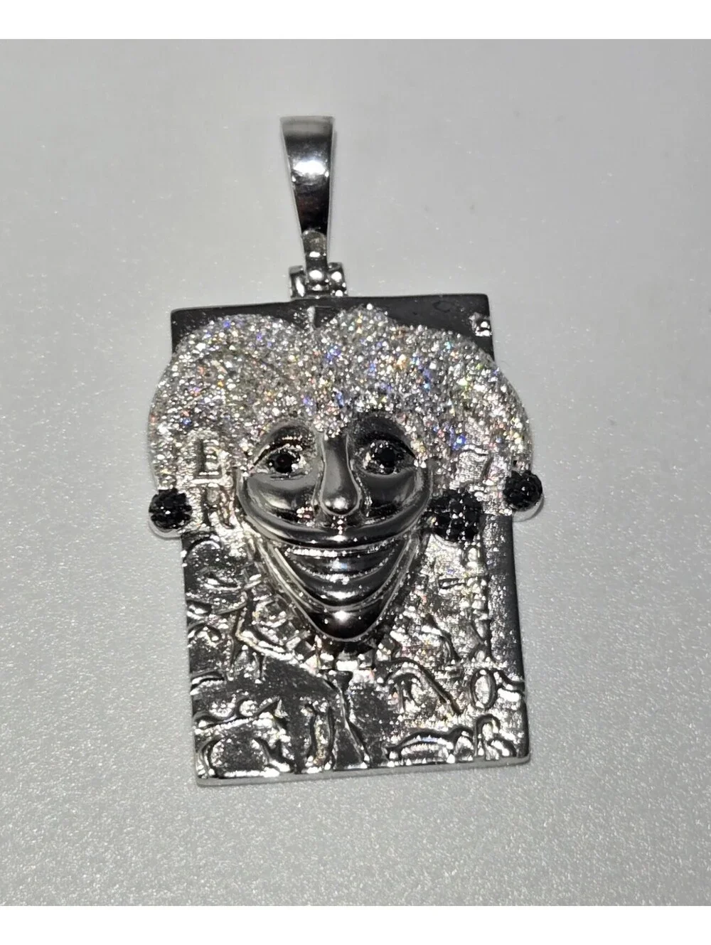 NEW Solid 925 Sterling Silver Joker Playing Card Pendant 4.0 CTW MOISSANITE Iced